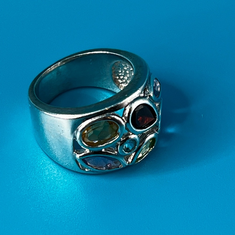 Cigar Band enhanced with Gem Stones, .925 Sterling Silver - Picture 2 of 4
